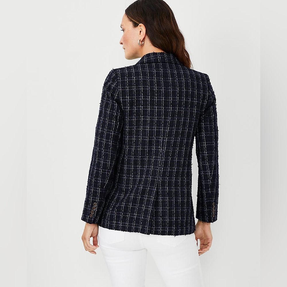 Ann Taylor Double Breasted Tweed Textured Blazer Jacket Blue Size 6 - Picture 2 of 10